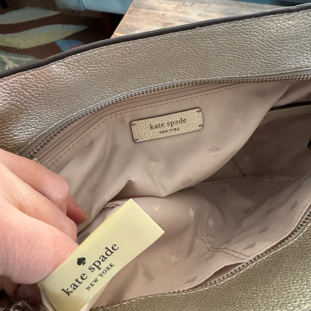 Kate Spade Metallic Jackson Leather Medium Satchel Crossbody Bag AND Wallet